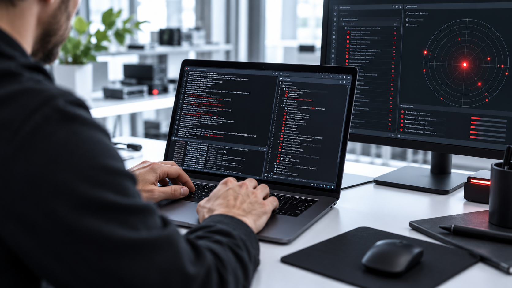 Security professional testing an application in a penetration testing lab